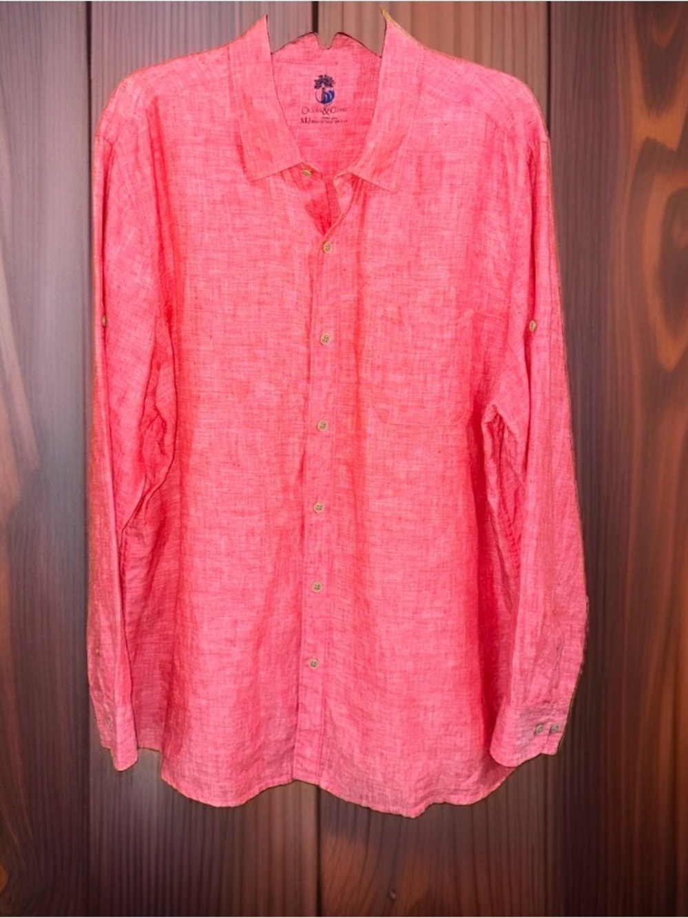Ocean & Coast Men's Reddish Coral Lightweight Linen Button-Down Shirt-XL-EC